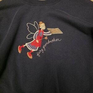 Cheek-O Vintage Sweatshirt with Embroidered Fairy Grandmother Design Sweatshirt